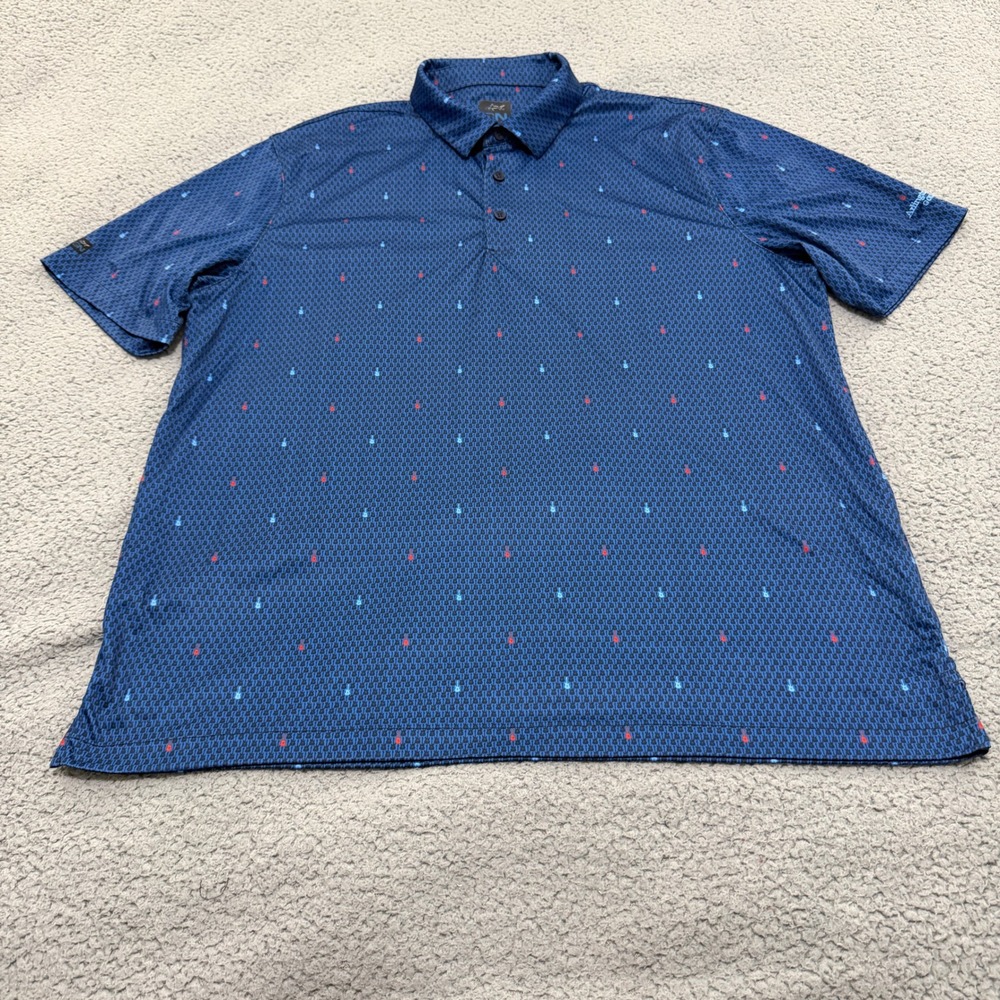 Greg Norman ML75 Play Dry Golf Polo Shirt Mens XL Blue Guitar Print